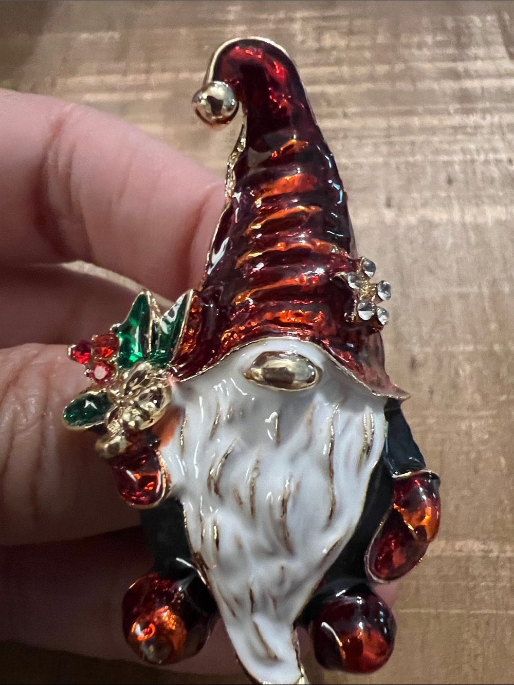 3/$18 Holiday Gnome Brooch Pin - Red and White Festive Hat Lot 1037